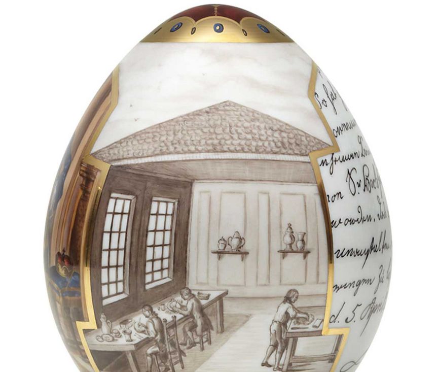 View into the factory, anniversary egg for the porcelain factory's 255th anniversary