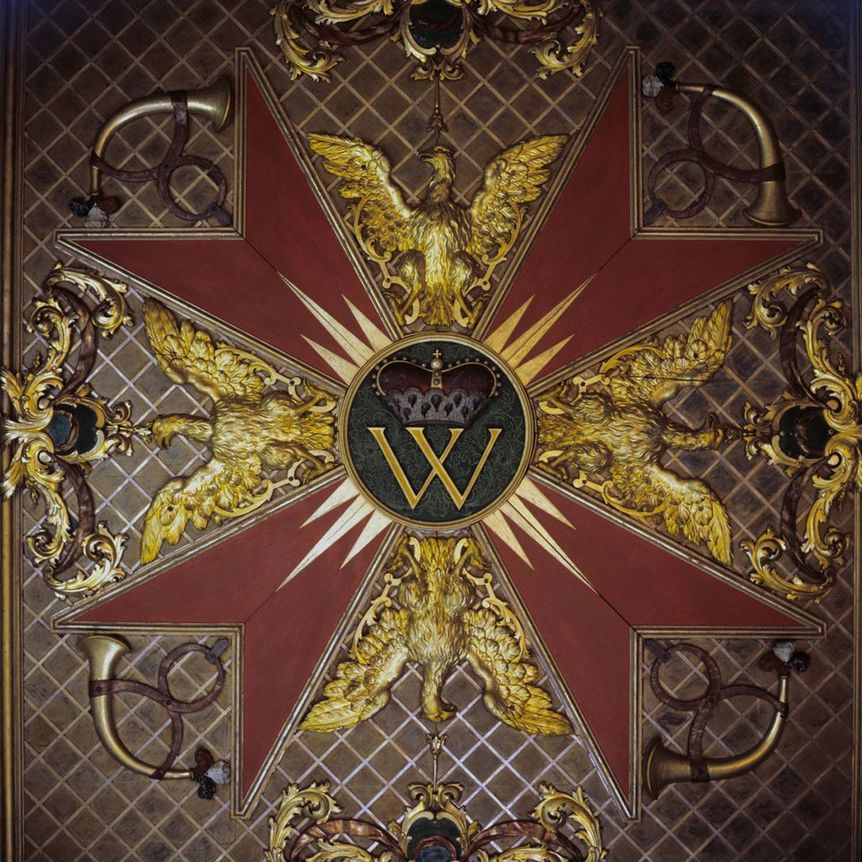 Détails du plafond du cabinet laqué chinois dans le pavillon de chasse du château résidentiel de Ludwigsbourg 